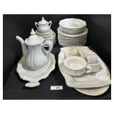 Ironstone Plates, Tea Pot, Platters, Saucers.