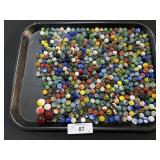 Jar Of Various Vintage Glass Marbles & Shooters.