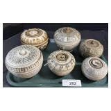 6 Thai Sawankhalok Ceramic Lidded Bowls.