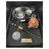 Silver Plated Tray, Commemorative Sword.