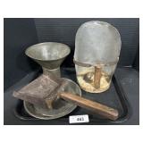 Vintage Metal Scoops & Metal Pie Pan.