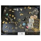 Tray of Various Costume Jewelry, Earrings, Rings.