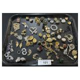 Tray Of Costume Jewelry, Clip on & Post Earrings.