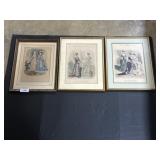 3 Framed Paris Fashion Lady Prints.
