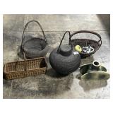 Primitive Baskets & Pottery Vase.