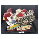 4 Vintage Folk Art Rooster Sewing Organizer.