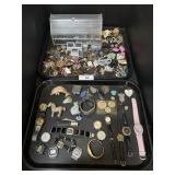 2 Trays Of Costume Jewelry, Watches, Earrings.