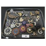 Tray Of Costume Jewelry, Brooches.