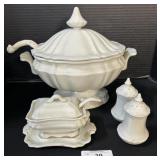 2 Ironstone Soup Tureens, Salt & Pepper Shakers.