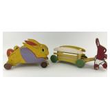 Vintage Wooden Easter Rabbit Cart Toys.