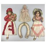 Antique Victorian Spun Cotton & Paper Ornaments.