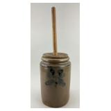 19th C Baltimore Blue Decorated Butter Churn.