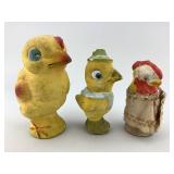 Early German Papier Mache Easter Ducks & Chicken.