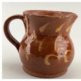 Early Mini Yellow Slip PA Redware Pottery Pitcher.
