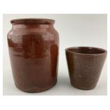 Pennsylvania Glazed Redware Jar & Cup.