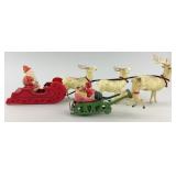 Vintage Christmas Celluloid, Metal Santa Sleighs.