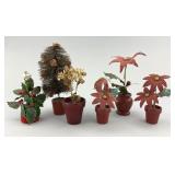 1940s Poinsettia, Holly, Christmas Tree Mini Pots.