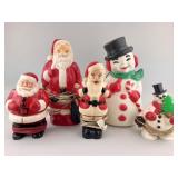 Vintage Blow Mold Christmas Santa & Snowmen.