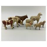 Composition Sheep & Cow Stick Leg Figurines.