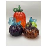 4 Beautiful Blown Glass Autumn Pumpkins.