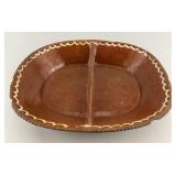 Rare Redware Yellow Slip Divided Dish.