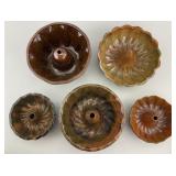 5 Pennsylvania Redware Pottery Bundt Cake Molds.