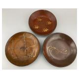 Antique Yellow Slip Redware Pottery Plates.
