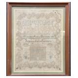 1831 PA Folk Art Needlework Sampler.