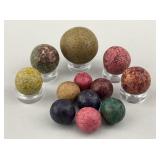 Group of 19th C Clay Decorated Marbles.