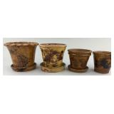 Antique Pennsylvania Redware Glazed Flower Pots.