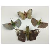 Antique Rare Glass Moths w/ Silk Wing Ornaments,