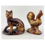 Breininger Pottery Redware Cat & Rooster.