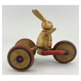 Vintage Wooden Bunny on Wheels Toy.