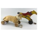 Early Steiff Mohair Fox & Wooden Horse Pull Toy.