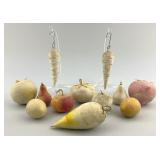 Rare Spun Cotton Vegetable Christmas Ornaments.