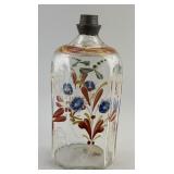 Early Stiegel Type Enameled Folk Art Glass Bottle.