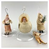 Rare Spun Cotton Christmas Santa Ornaments.