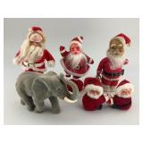 Vintage Felted & Plastic Face Santas, Elephant.