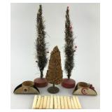 Small Feather & Straw Trees, Candle Holders.