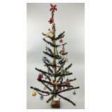 19th C Feather Christmas Tree w/ Ornaments.