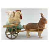 Early German Stick Leg Bunny & Hen Wagon.
