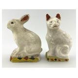 Early Chalkware Rabbit and Cat.