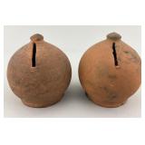 Antique Pennsylvania Redware Pottery Banks.