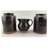 Pennsylvania Redware Canning Jars and Pitcher.