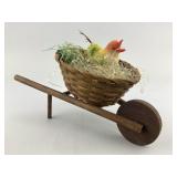 Wood & Wicker Wheel Barrow, Spun Cotton Chick.