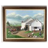 Judie Ziegler Signed Farm Life Painting On Board.