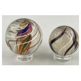 Excellent Pair Of German Ribbon Core Swirl Marbles