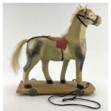 Antique German Composition Horse Pull Toy.