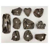 10 Antique Tin Metal Cookie Cutters.