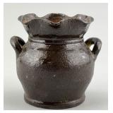 Small Double Handled Ruffled Redware Jar.